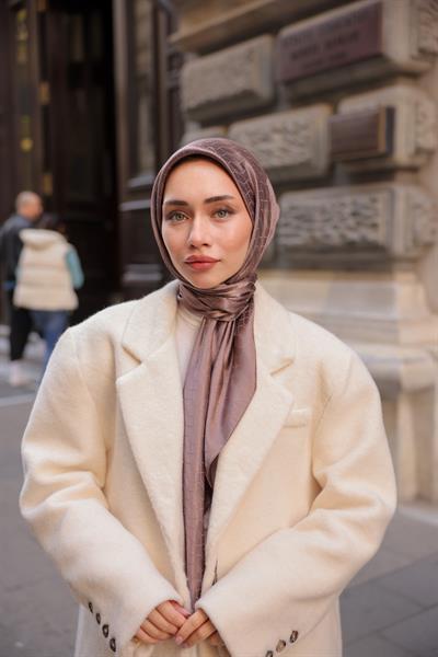 Chic Desen İpeksi Jakar Eşarp Moda Vizonu