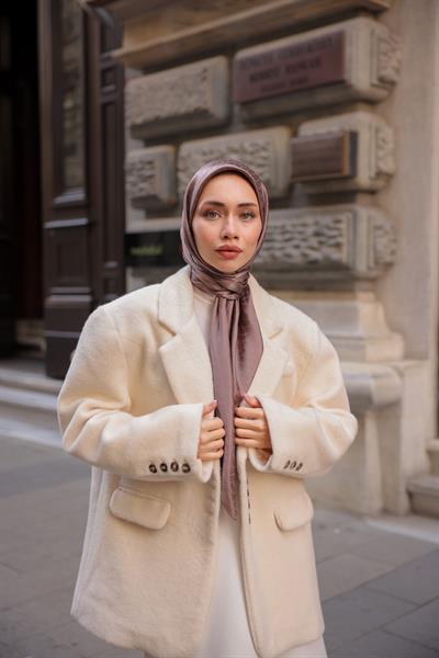 Chic Desen İpeksi Jakar Eşarp Moda Vizonu