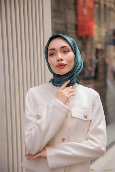 Chic Desen İpeksi Jakar Eşarp Petrol Yeşili