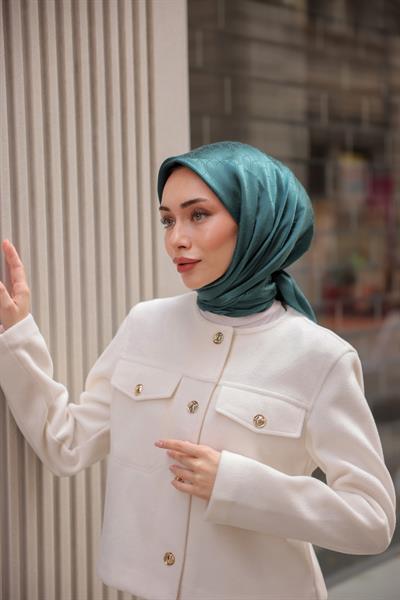 Chic Desen İpeksi Jakar Eşarp Petrol Yeşili