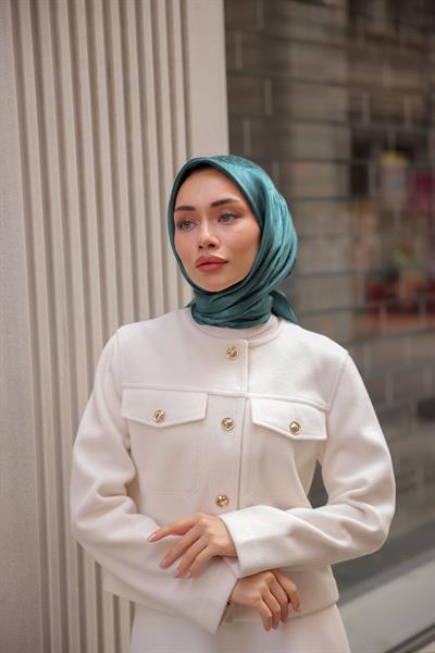 Chic Desen İpeksi Jakar Eşarp Petrol Yeşili