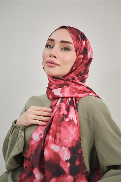 Cloudy Desenli Pamuk Şal Kızılcık