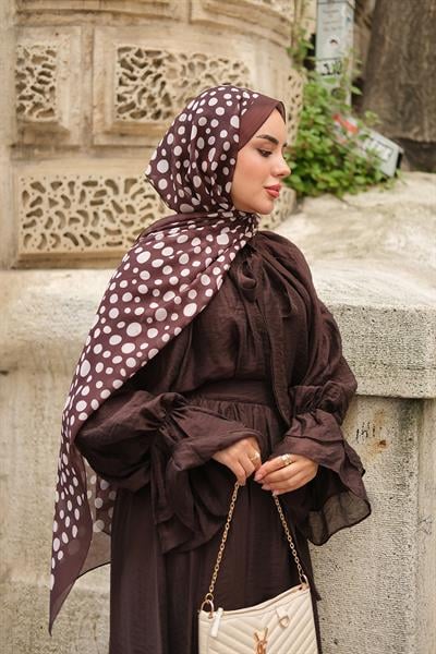 Damla Desen Fransız İpeği Şal Kahve