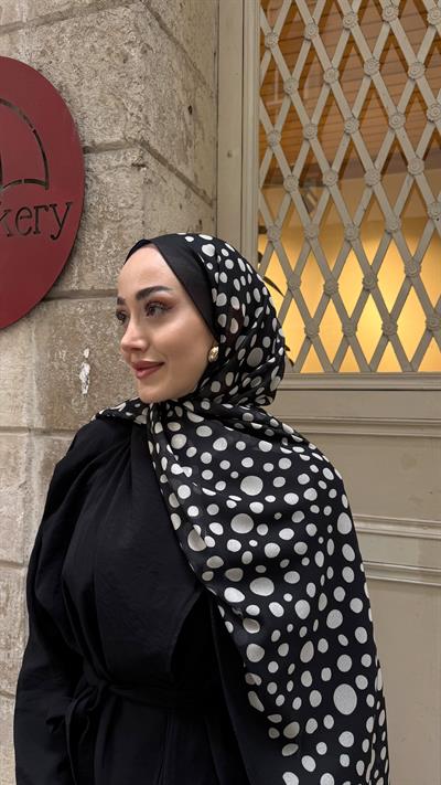 Damla Desen Fransız İpeği Şal Siyah