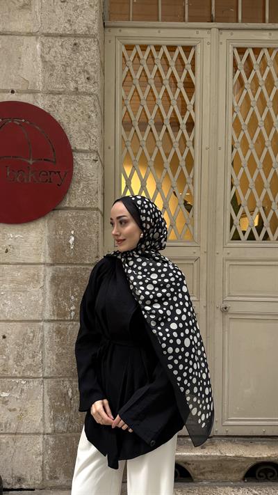 Damla Desen Fransız İpeği Şal Siyah