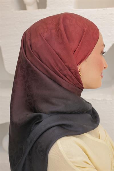 Degrade Desen Pamuk İpek Şal Bordo