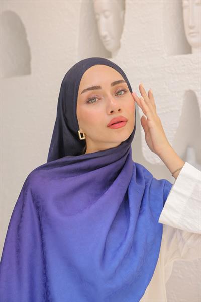 Degrade Desen Pamuk İpek Şal Gece Mavisi