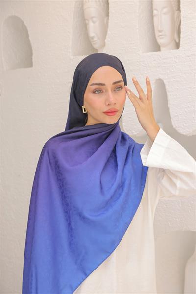 Degrade Desen Pamuk İpek Şal Gece Mavisi