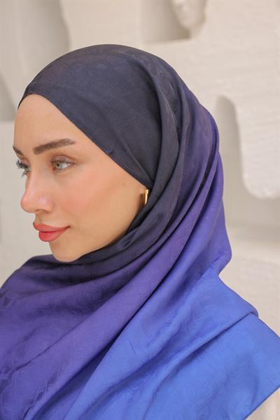 Degrade Desen Pamuk İpek Şal Gece Mavisi