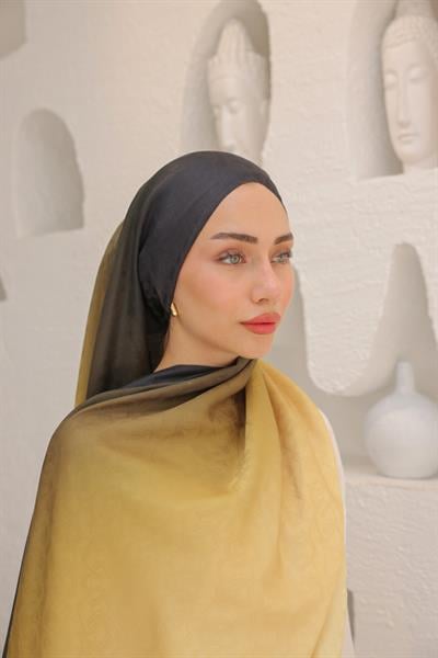 Degrade Desen Pamuk İpek Şal Gold Siyah