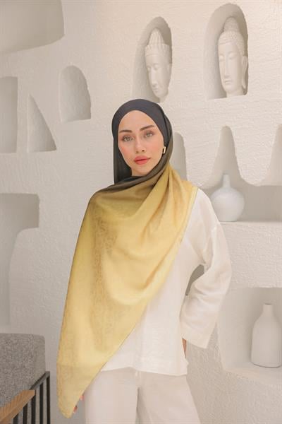 Degrade Desen Pamuk İpek Şal Gold Siyah