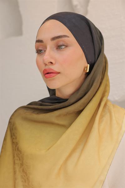 Degrade Desen Pamuk İpek Şal Gold Siyah