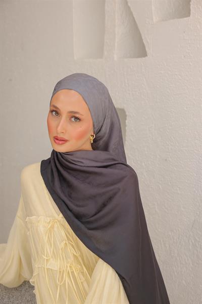 Degrade Desen Pamuk İpek Şal Gri Siyah