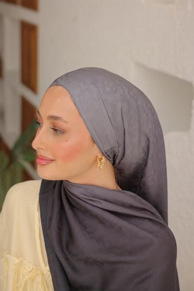 Degrade Desen Pamuk İpek Şal Gri Siyah