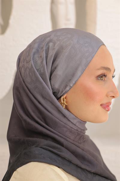 Degrade Desen Pamuk İpek Şal Gri Siyah