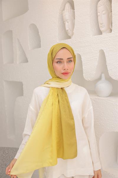 Degrade Desen Pamuk İpek Şal Limon