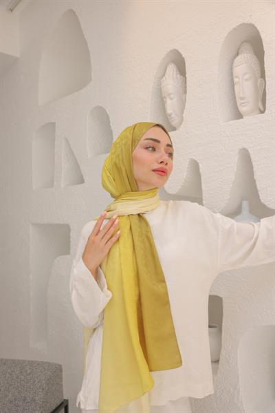 Degrade Desen Pamuk İpek Şal Limon