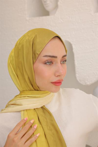 Degrade Desen Pamuk İpek Şal Limon