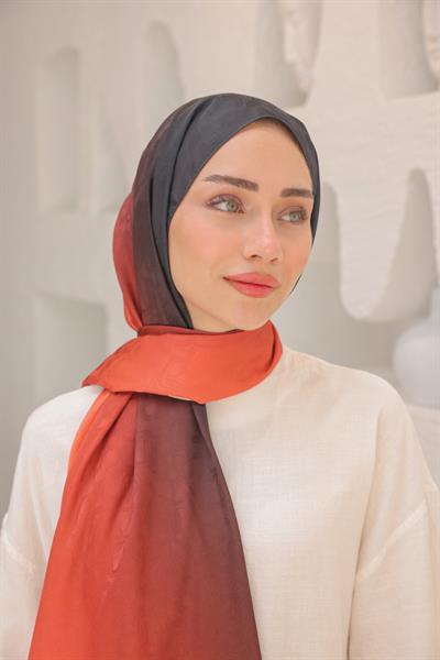 Degrade Desen Pamuk İpek Şal Nar Çiçeği Siyah