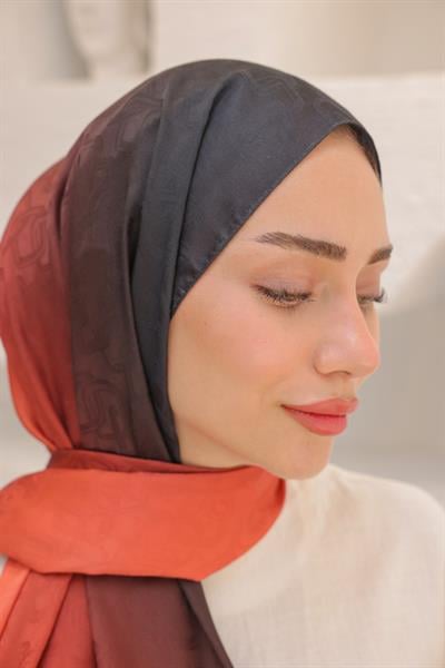 Degrade Desen Pamuk İpek Şal Nar Çiçeği Siyah