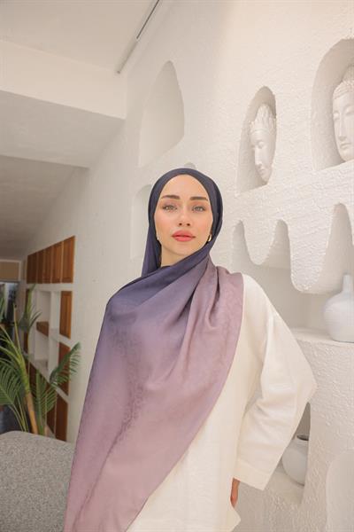Degrade Desen Pamuk İpek Şal Pudra Mor