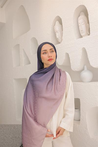 Degrade Desen Pamuk İpek Şal Pudra Mor