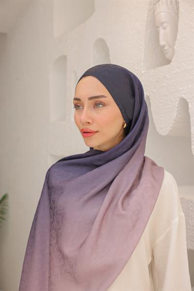 Degrade Desen Pamuk İpek Şal Pudra Mor