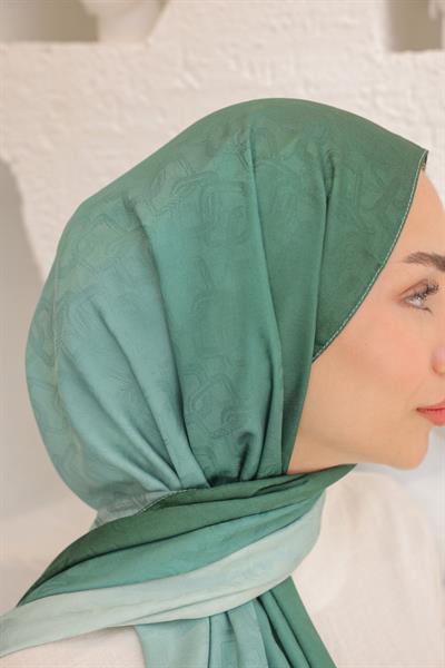 Degrade Desen Pamuk İpek Şal Su Yeşili