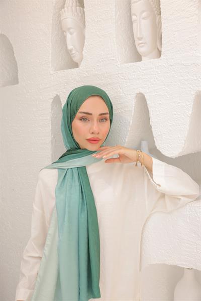 Degrade Desen Pamuk İpek Şal Su Yeşili