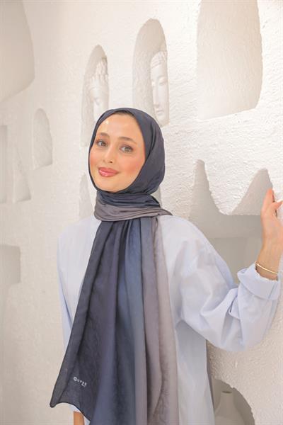 Degrade Desen Pamuk İpek Şal Taş Gri