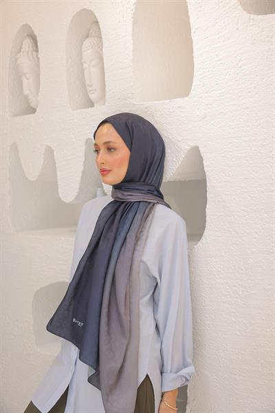 Degrade Desen Pamuk İpek Şal Taş Gri