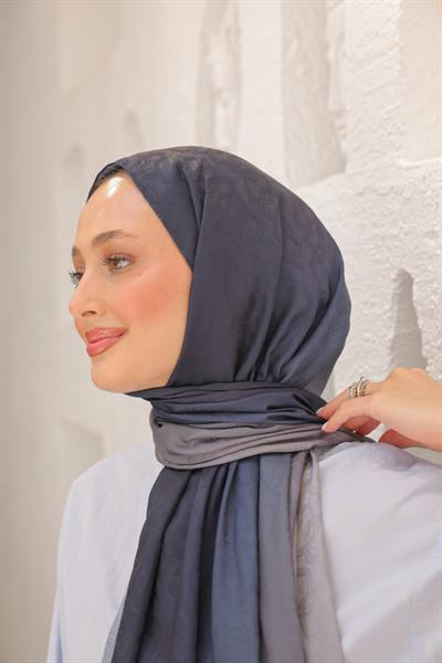 Degrade Desen Pamuk İpek Şal Taş Gri