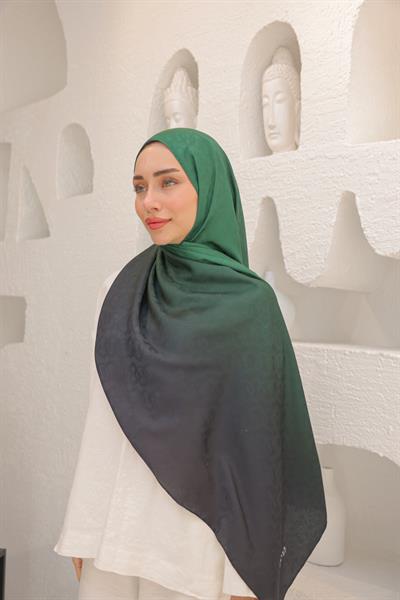 Degrade Desen Pamuk İpek Şal Zümrüt Yeşil
