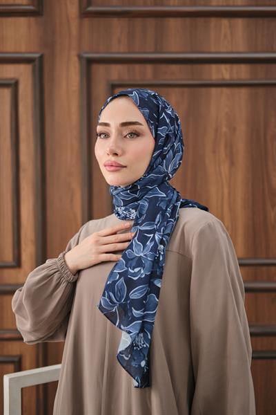 Dora Desenli Pamuk Şal İndigo