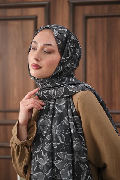 Dora Desenli Pamuk Şal Siyah