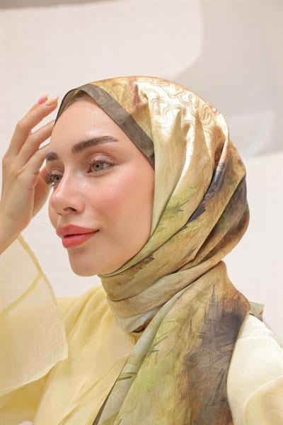 Dream Colour Desen Pamuk İpek Şal Bakır Yeşil