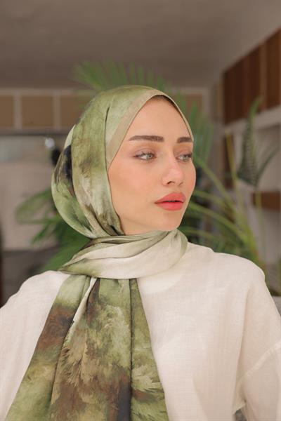 Dream Colour Desen Pamuk İpek Şal Çam Yeşili