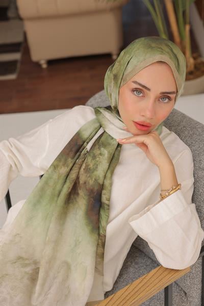 Dream Colour Desen Pamuk İpek Şal Çam Yeşili