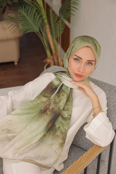 Dream Colour Desen Pamuk İpek Şal Çam Yeşili