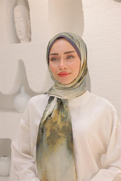 Dream Colour Desen Pamuk İpek Şal Ceviz