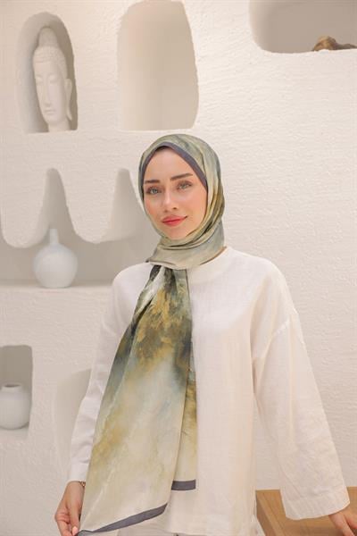 Dream Colour Desen Pamuk İpek Şal Ceviz