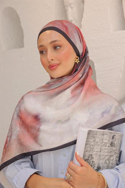 Dream Colour Desen Pamuk İpek Şal Nar Çiçeği