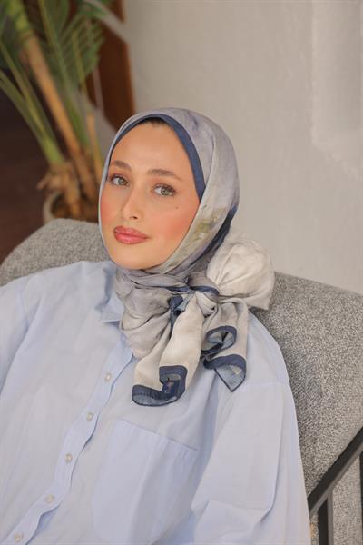 Dream Colour Desen Pamuk İpek Şal Taş Mavi