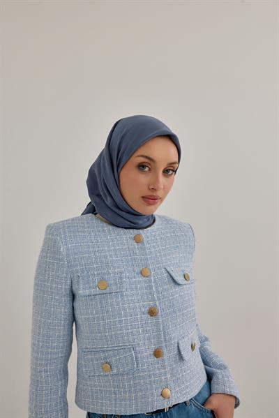 Eskiz Kazayağı Eşarp Kot Mavi