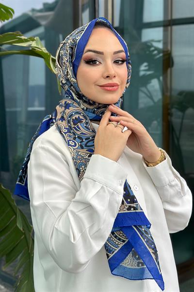 Etro Desen Kraş Şal Saks Mavi