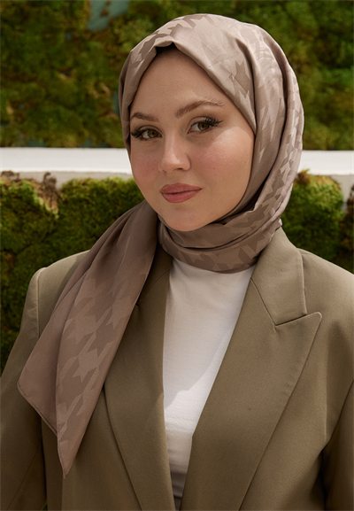 Fashion Desen Şal Koyu Vizon