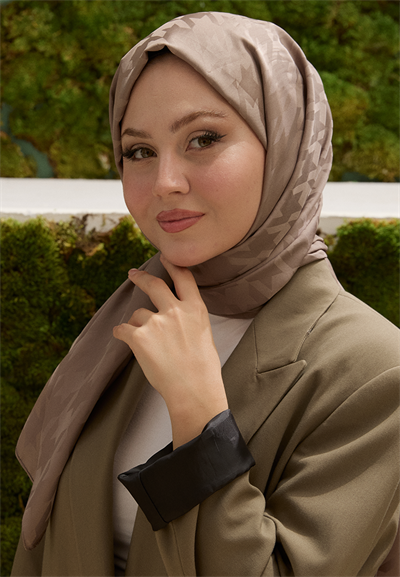 Fashion Desen Şal Koyu Vizon