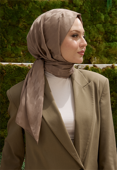 Fashion Desen Şal Koyu Vizon