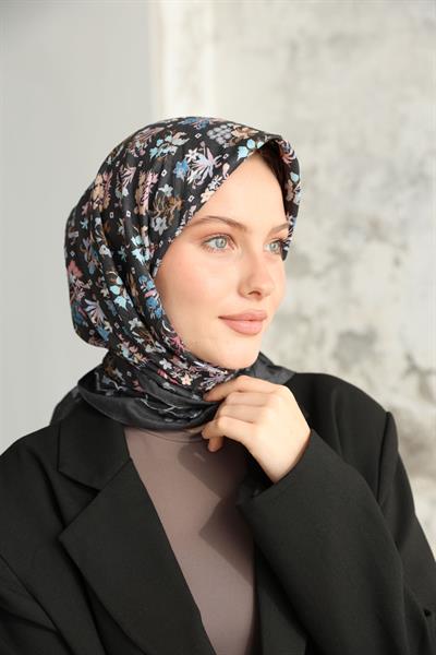 Fiore Desen Bambu Kraş Eşarp Antrasit