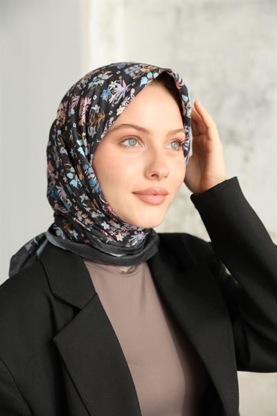 Fiore Desen Bambu Kraş Eşarp Antrasit